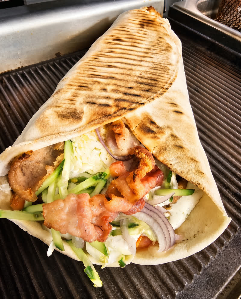 The Agan King kebab, open, on the grill